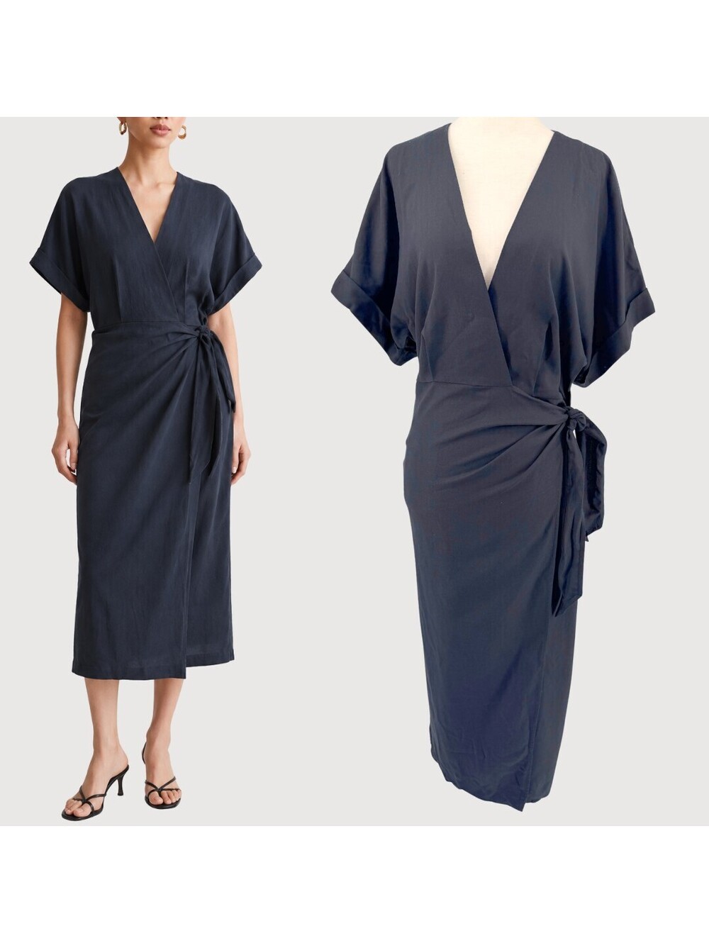 & Other Stories Linen Blend Black Wrap Midi Dress NWT
